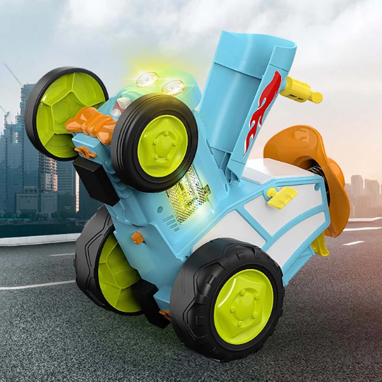 360° Rotating Crazy Jumping Stunt Car | Blue | Light & Music | Remote Control RC Car | AU Plug