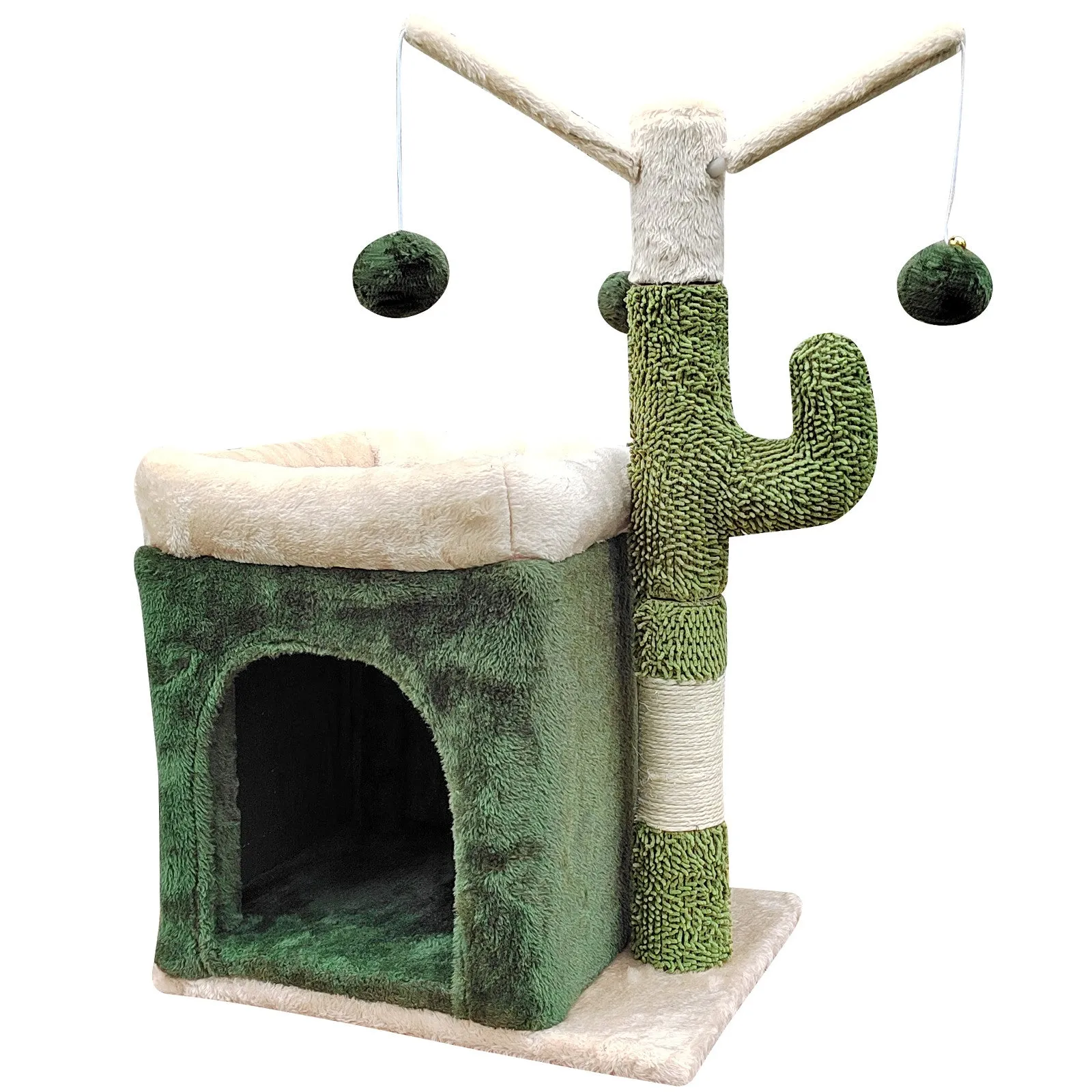 4Paws Cat Tree Scratching Post House Furniture Bed | Cactus Play | 70cm | Green