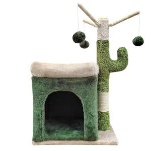 4Paws Cat Tree Scratching Post House Furniture Bed | Cactus Play | 70cm | Green