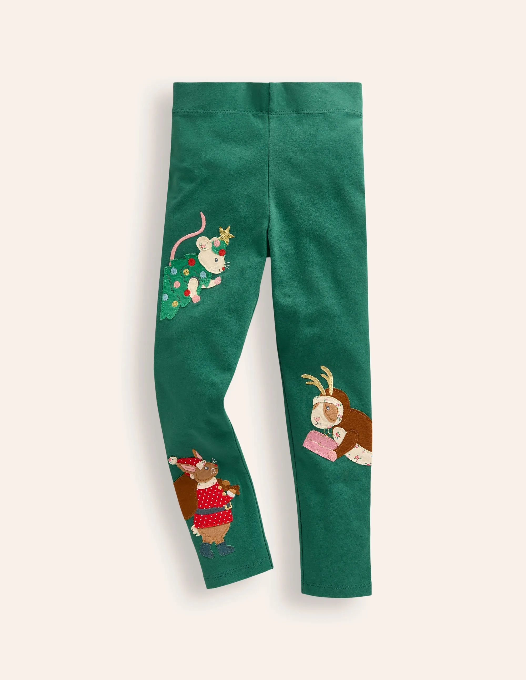Appliqué Leggings-Jewel Green Peeping Friends