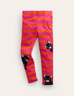 Appliqué Leggings-Pink/ Orange Cats