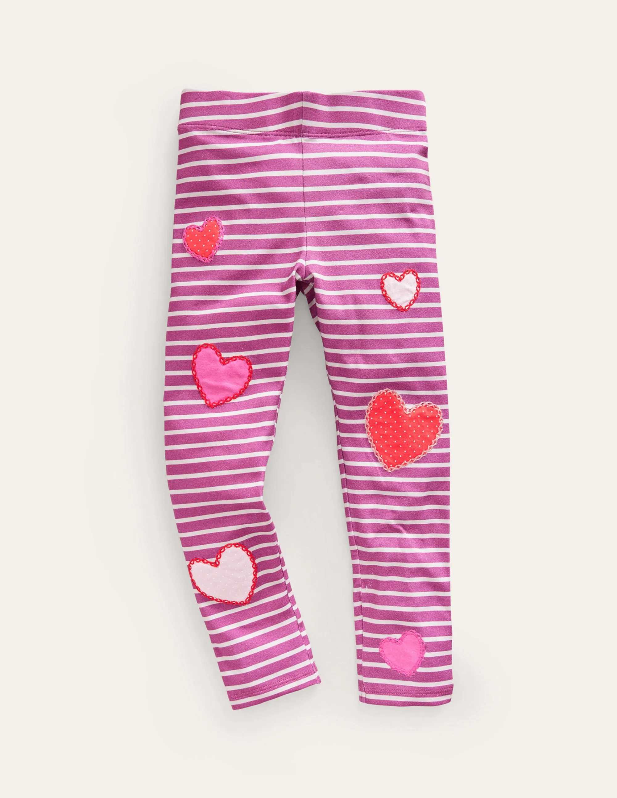 Appliqué Leggings-Strawberry Pink/Ivory Hearts