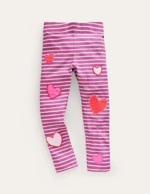 Appliqué Leggings-Strawberry Pink/Ivory Hearts
