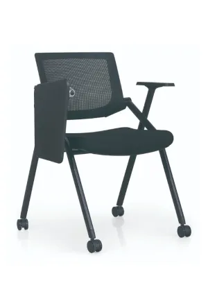 Black Training Chair With Writing Pad with Wheels for School, College and Training Centers