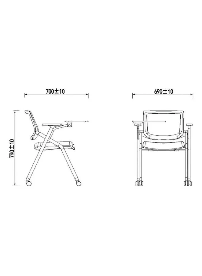 Black Training Chair With Writing Pad with Wheels for School, College and Training Centers