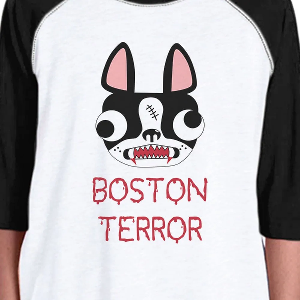 Boston Terror Terrier Kids Black And White BaseBall Shirt