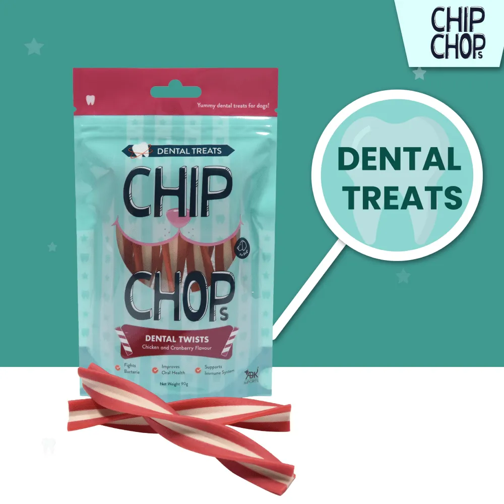 Chip Chops Dental Twist Chicken and Cranberry Flavored Dog Treats