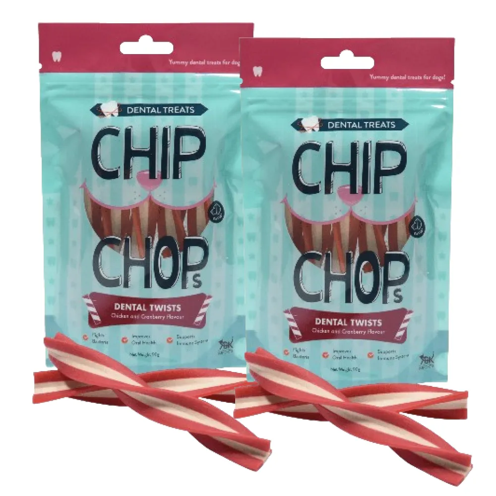 Chip Chops Dental Twist Chicken and Cranberry Flavored Dog Treats