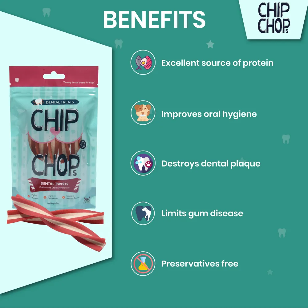 Chip Chops Dental Twist Chicken and Cranberry Flavored Dog Treats