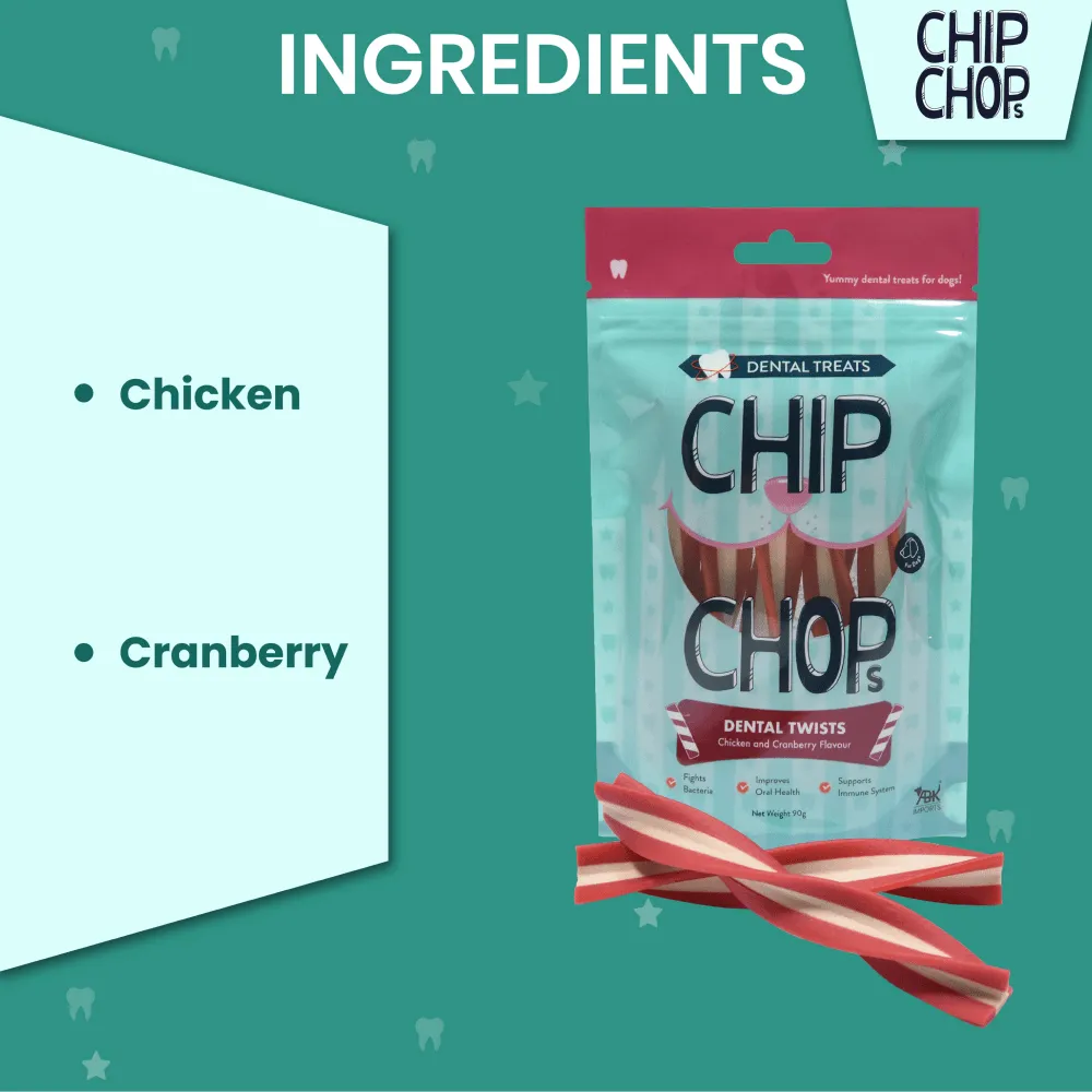 Chip Chops Dental Twist Chicken and Cranberry Flavored Dog Treats