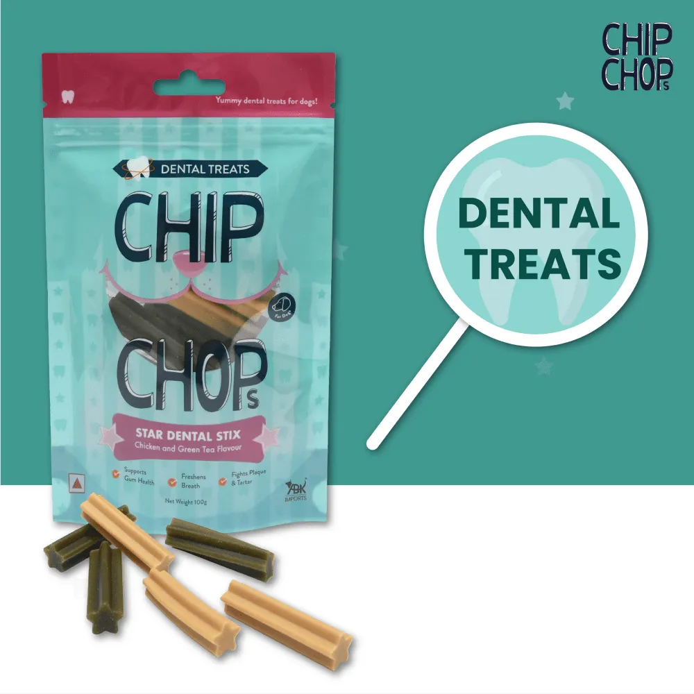 Chip Chops Star Dental Stix Chicken and Green Tea Flavored Dog Treats (Limited Shelf Life)