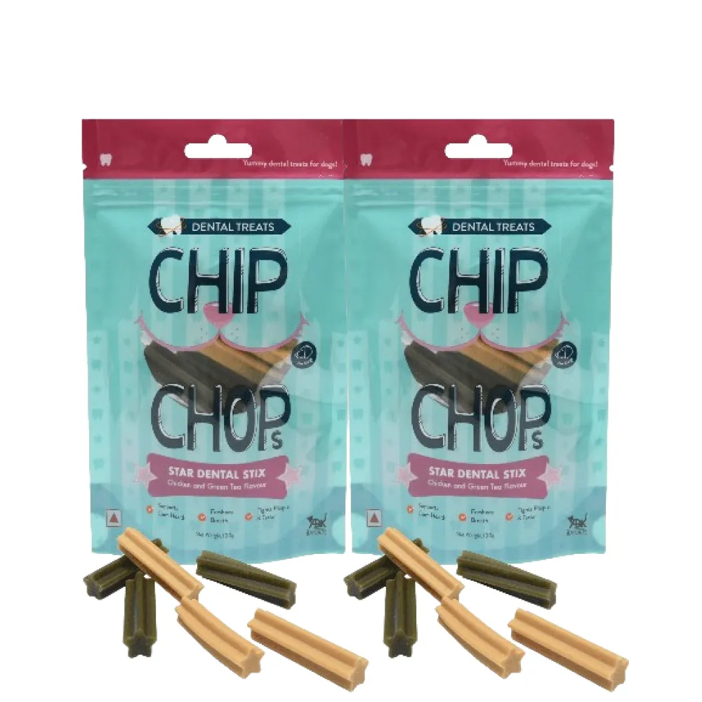 Chip Chops Star Dental Stix Chicken and Green Tea Flavored Dog Treats (Limited Shelf Life)