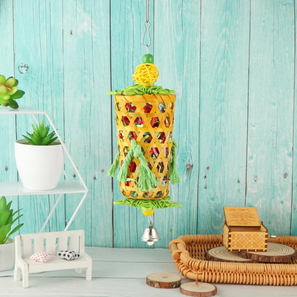 Colorful Bamboo Rattan Bird Chew Toy with Foraging Shredder for Parrots