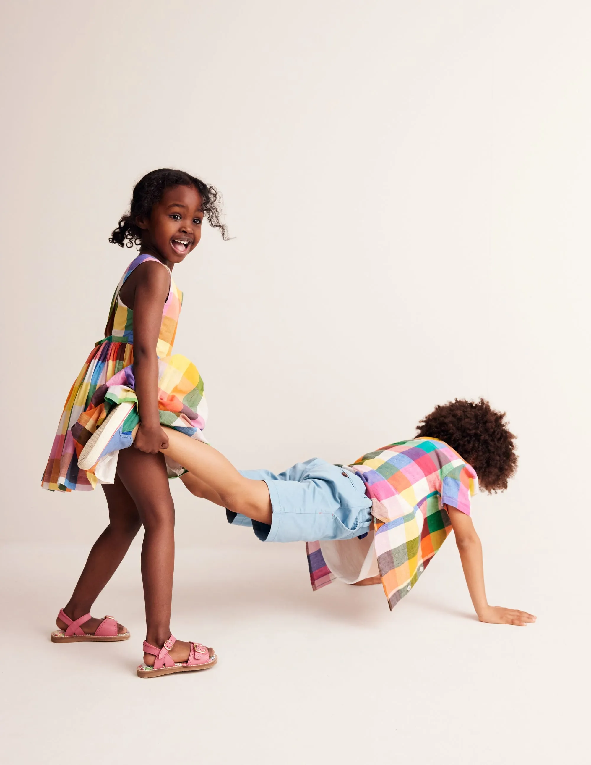 Cross-Back Dress-Bright Neon Multi Gingham