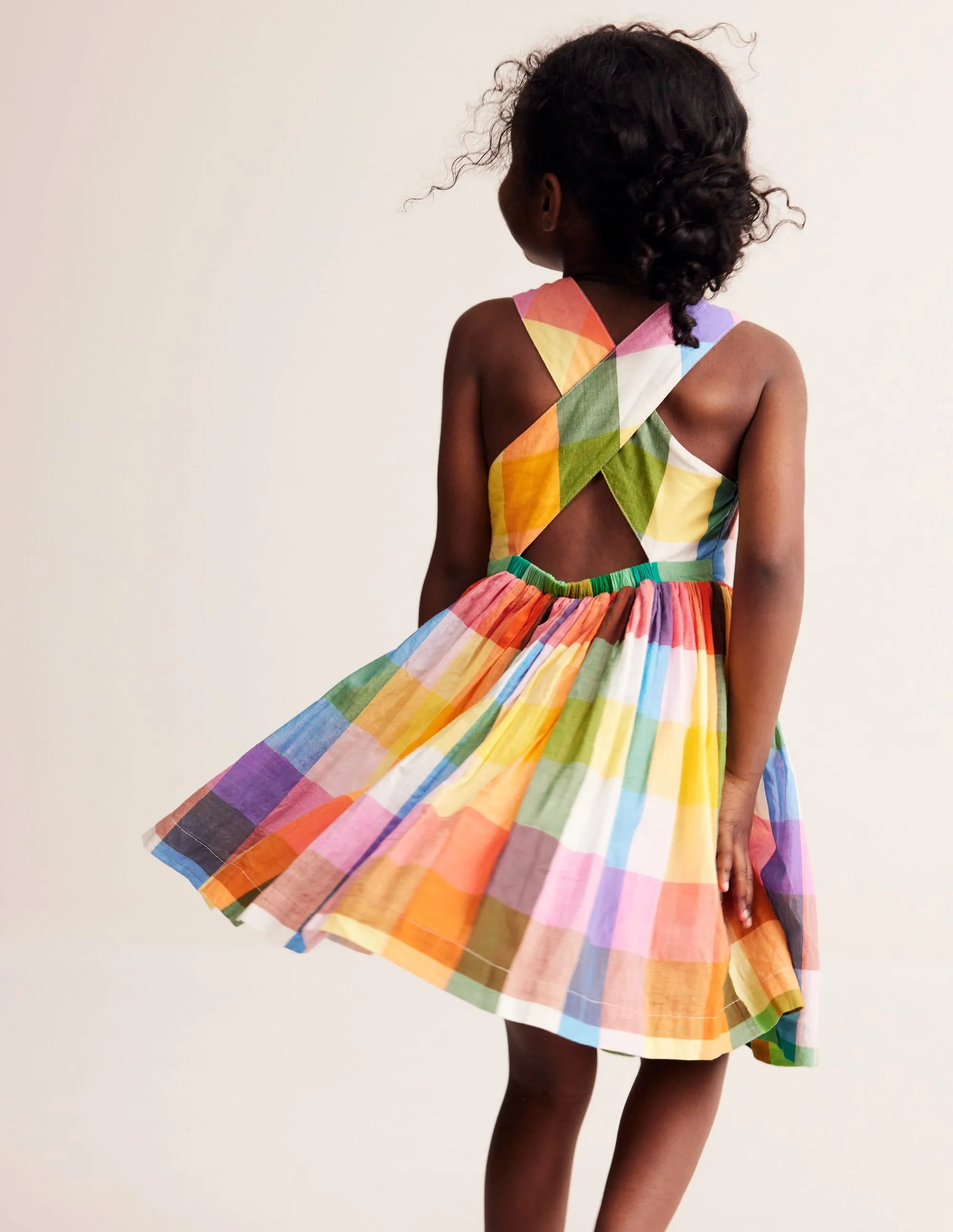 Cross-Back Dress-Bright Neon Multi Gingham