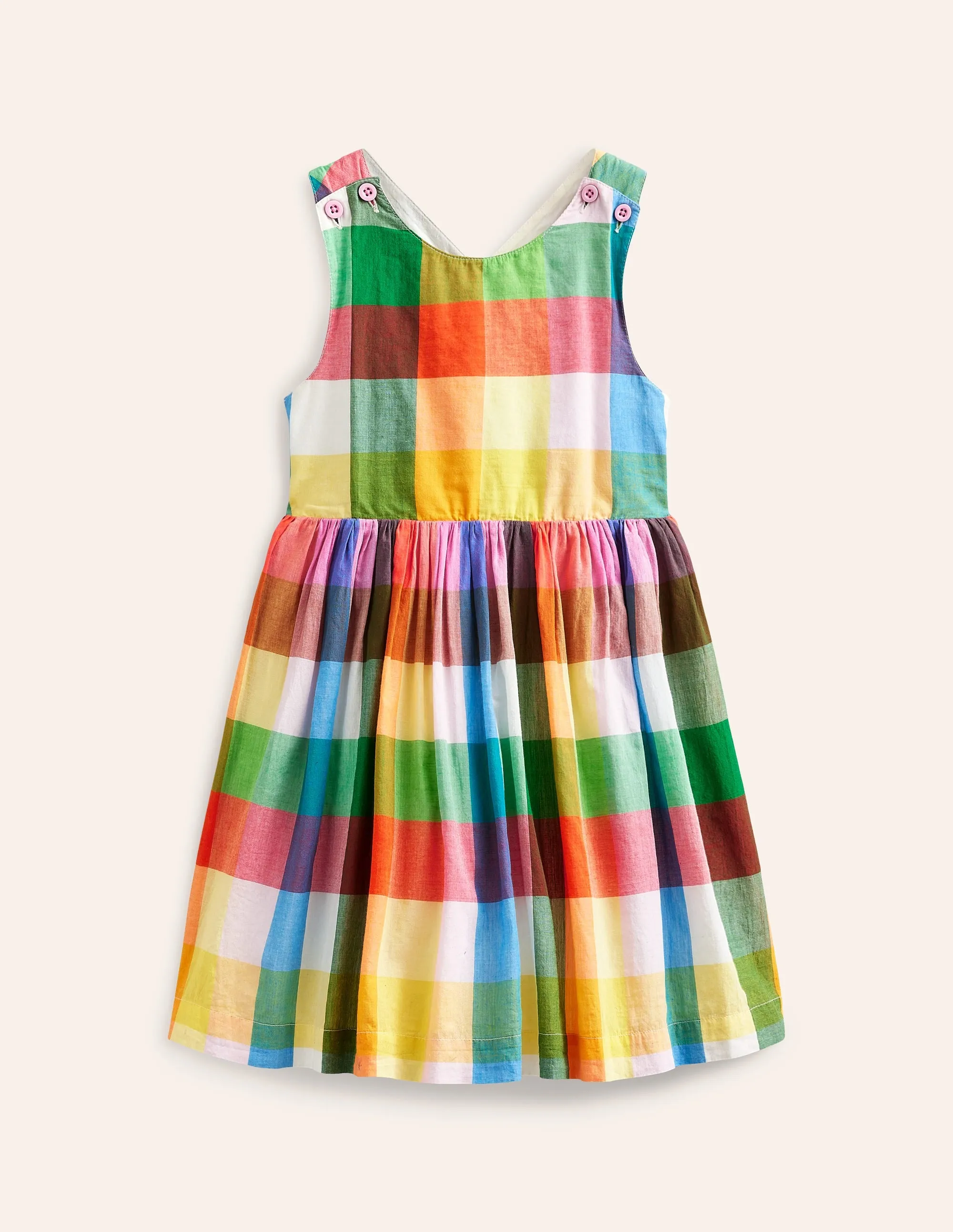 Cross-Back Dress-Bright Neon Multi Gingham