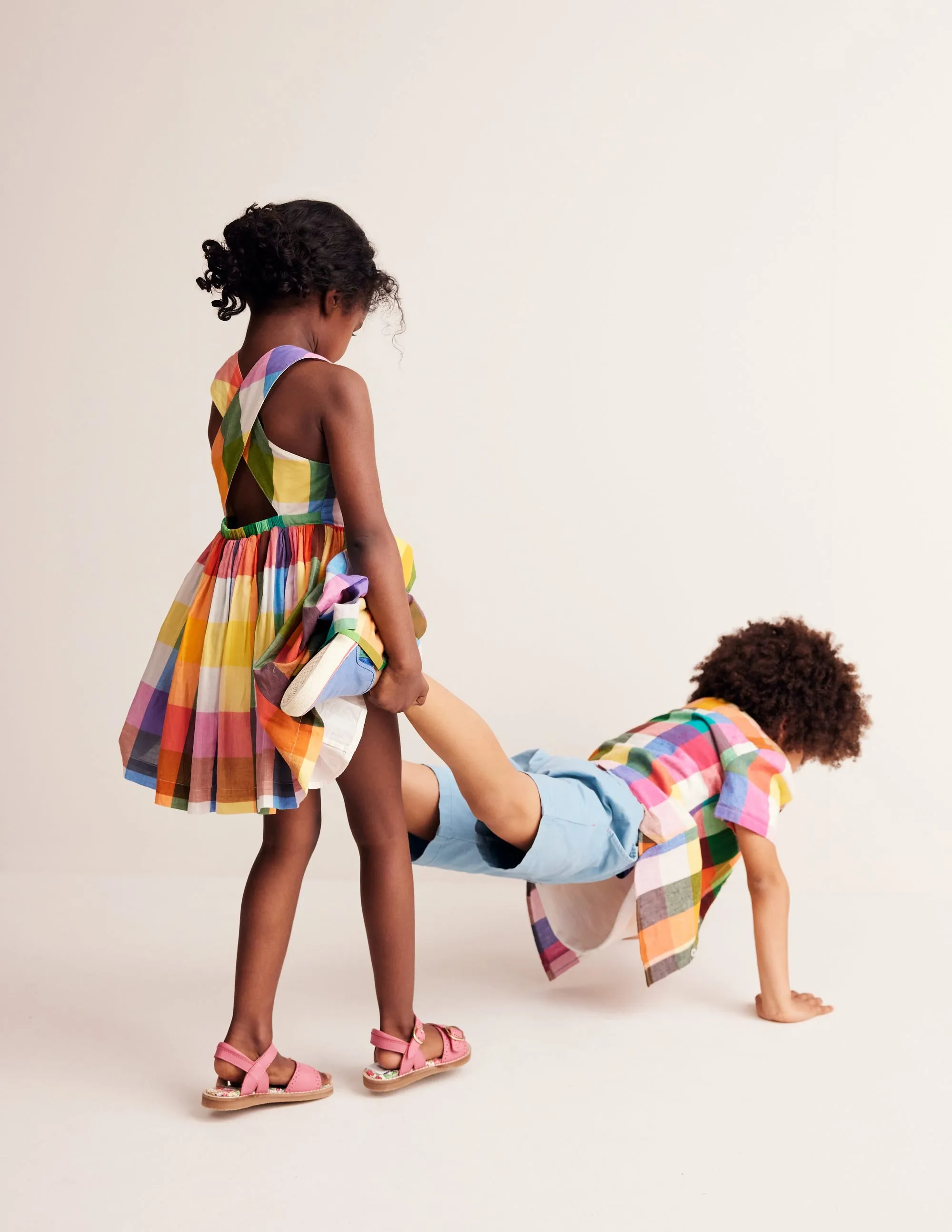 Cross-Back Dress-Bright Neon Multi Gingham