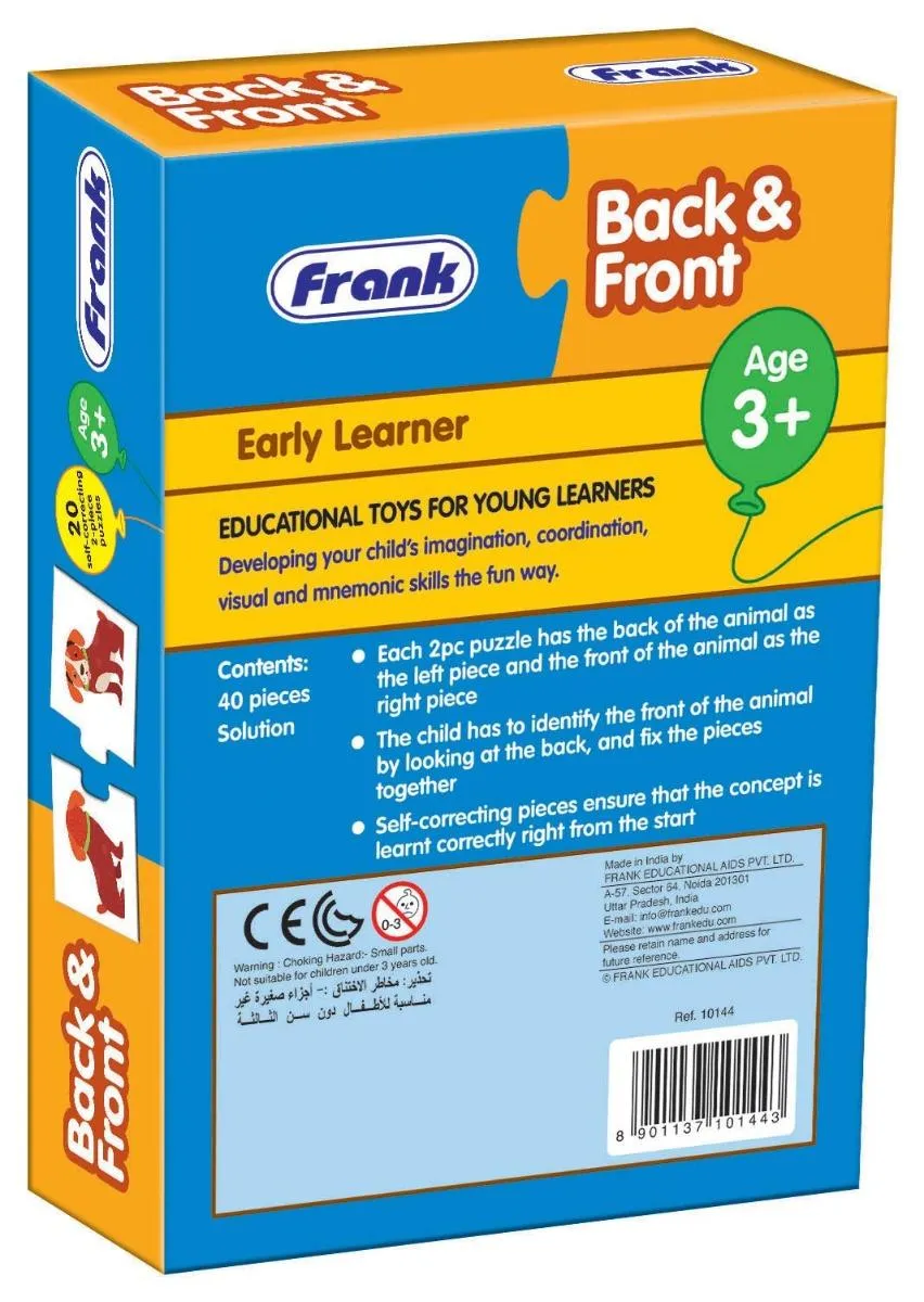 Frank Back & Front Puzzle 40 Pieces, 20 Self-Correcting 2-Piece Puzzles for Ages 3 & Above