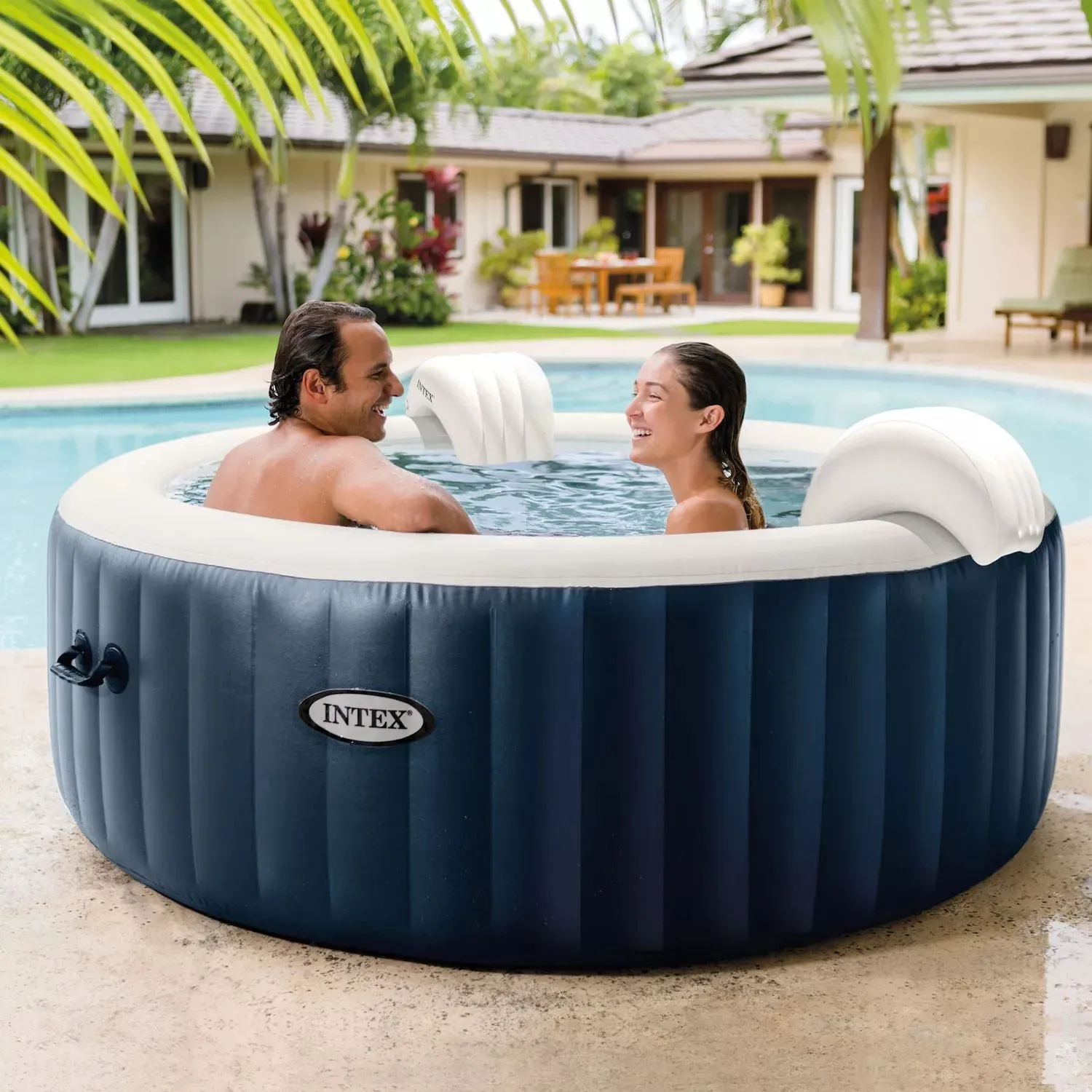 Intex Pure  Spa Plus Inflatable round hot tub for 6 people with 170 Air jets  Jets, blue Intex
