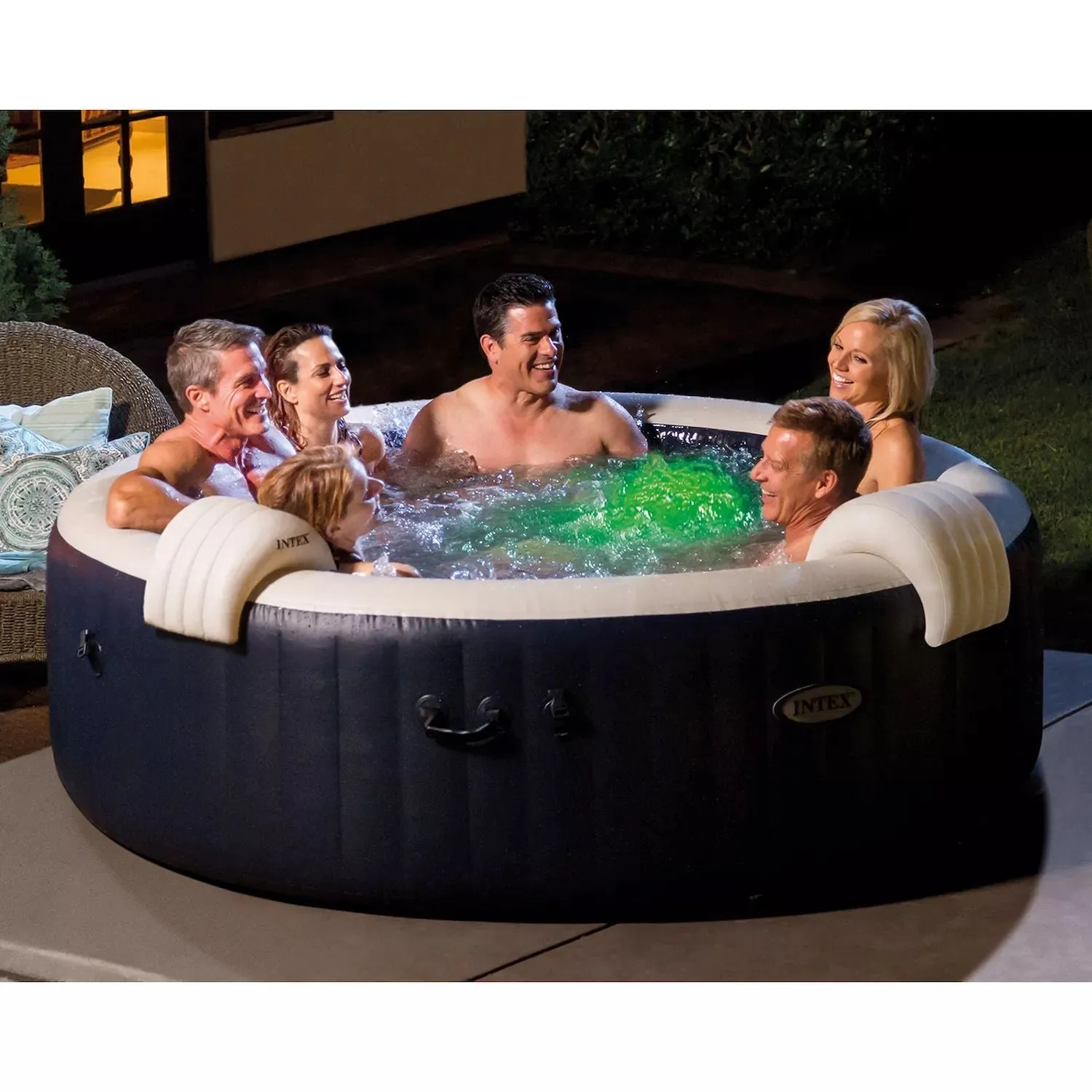 Intex Pure  Spa Plus Inflatable round hot tub for 6 people with 170 Air jets  Jets, blue Intex