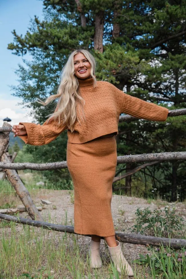 Know The Ropes Camel Cable Knit Sweater Skirt Set FINAL SALE