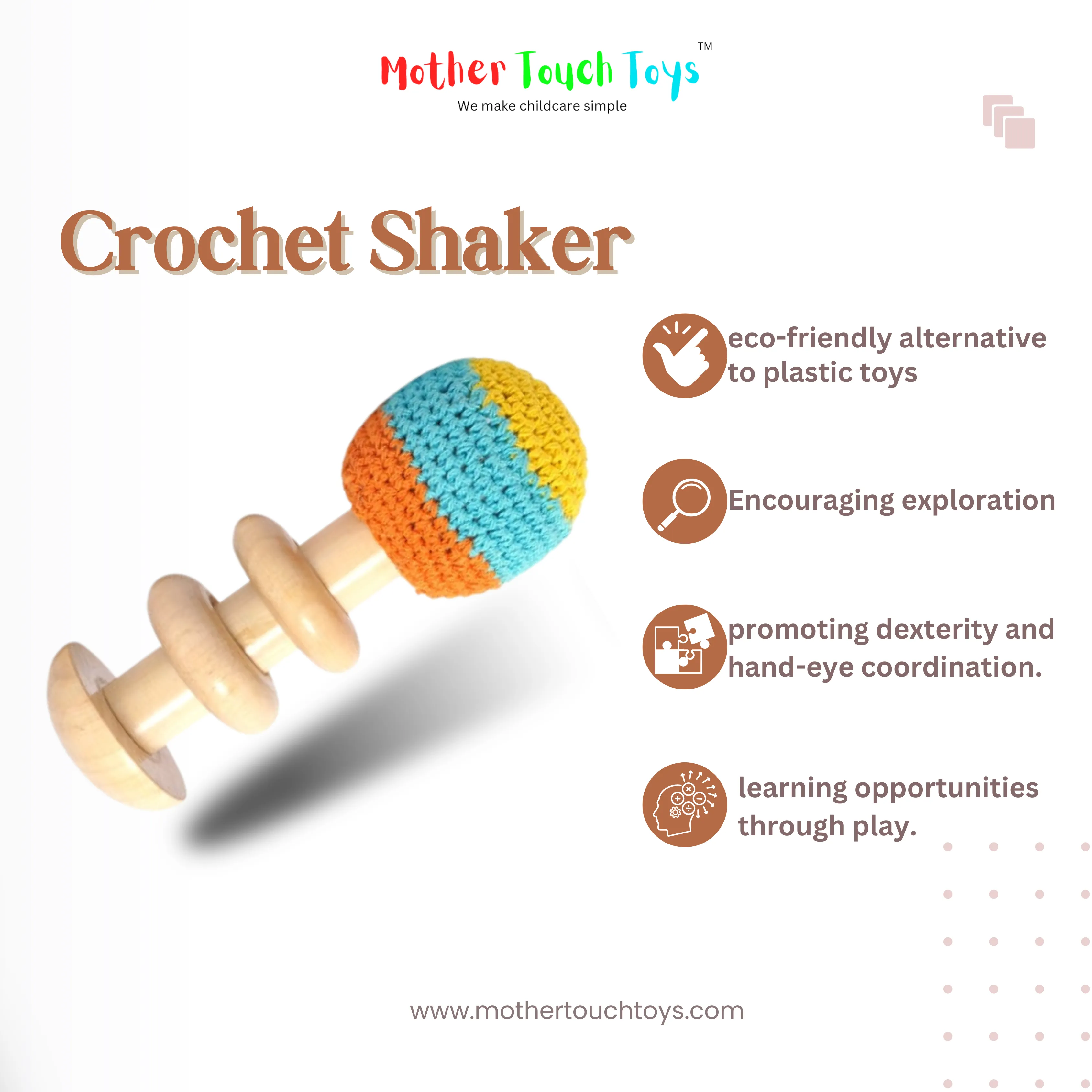 Mother Touch Toys - Soft Crochet Rattle: Sensory Play for Babies (Ages 0 )