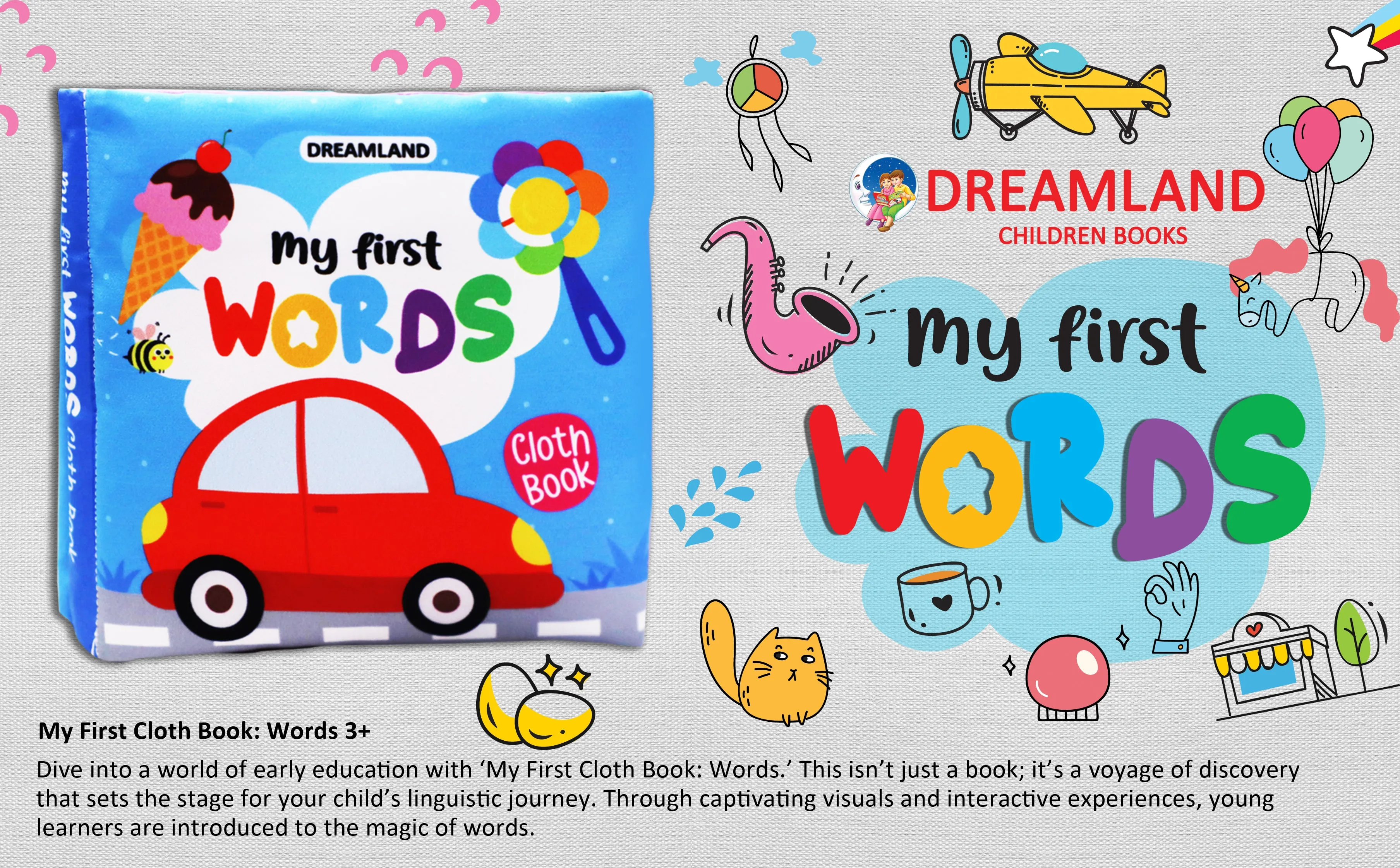 My First Words Cloth Book with Squeaker and Crinkle Paper Cloth Books for Toddler Kids