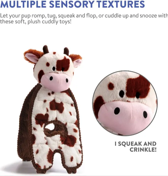 Outward Hound Cuddle Tugs Cow Squeaky Plush Dog Toy