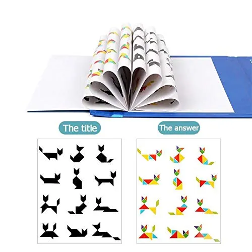 PLUSPOINT Wooden Tangram Travel Game Magnetic Puzzle Book Game Tangrams Jigsaw Shapes with Solution Traveler Challenge IQ Educational Toy for 3-99 Years