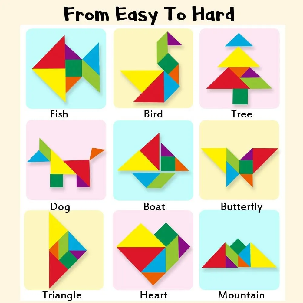 PLUSPOINT Wooden Tangram Travel Game Magnetic Puzzle Book Game Tangrams Jigsaw Shapes with Solution Traveler Challenge IQ Educational Toy for 3-99 Years