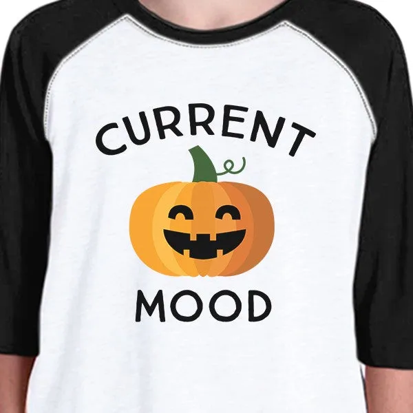 Pumpkin Current Mood Kids Black And White Baseball Shirt
