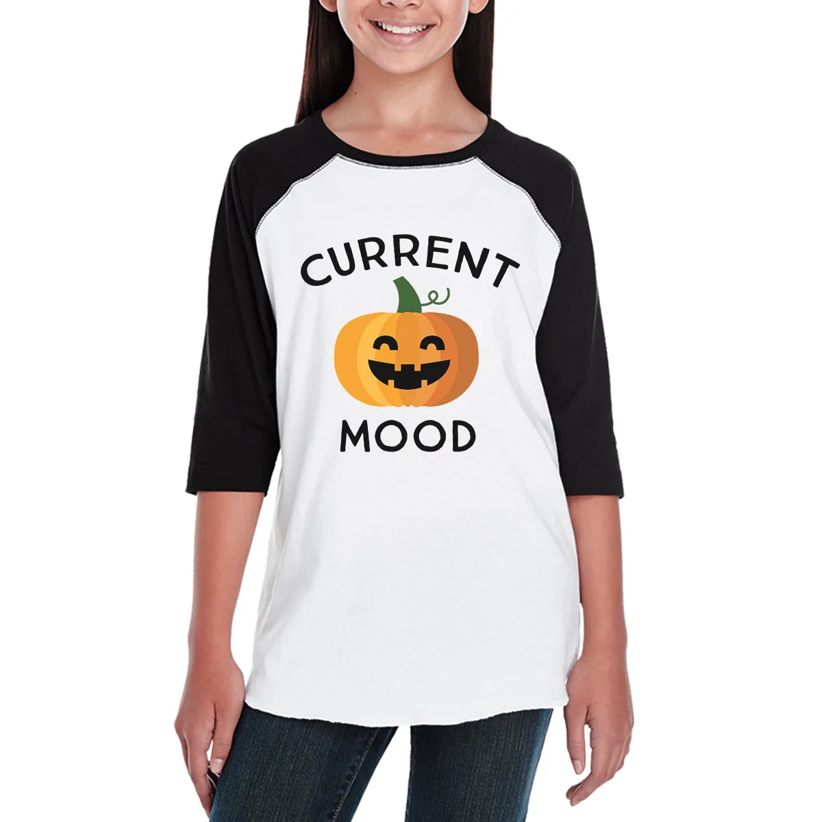 Pumpkin Current Mood Kids Black And White Baseball Shirt