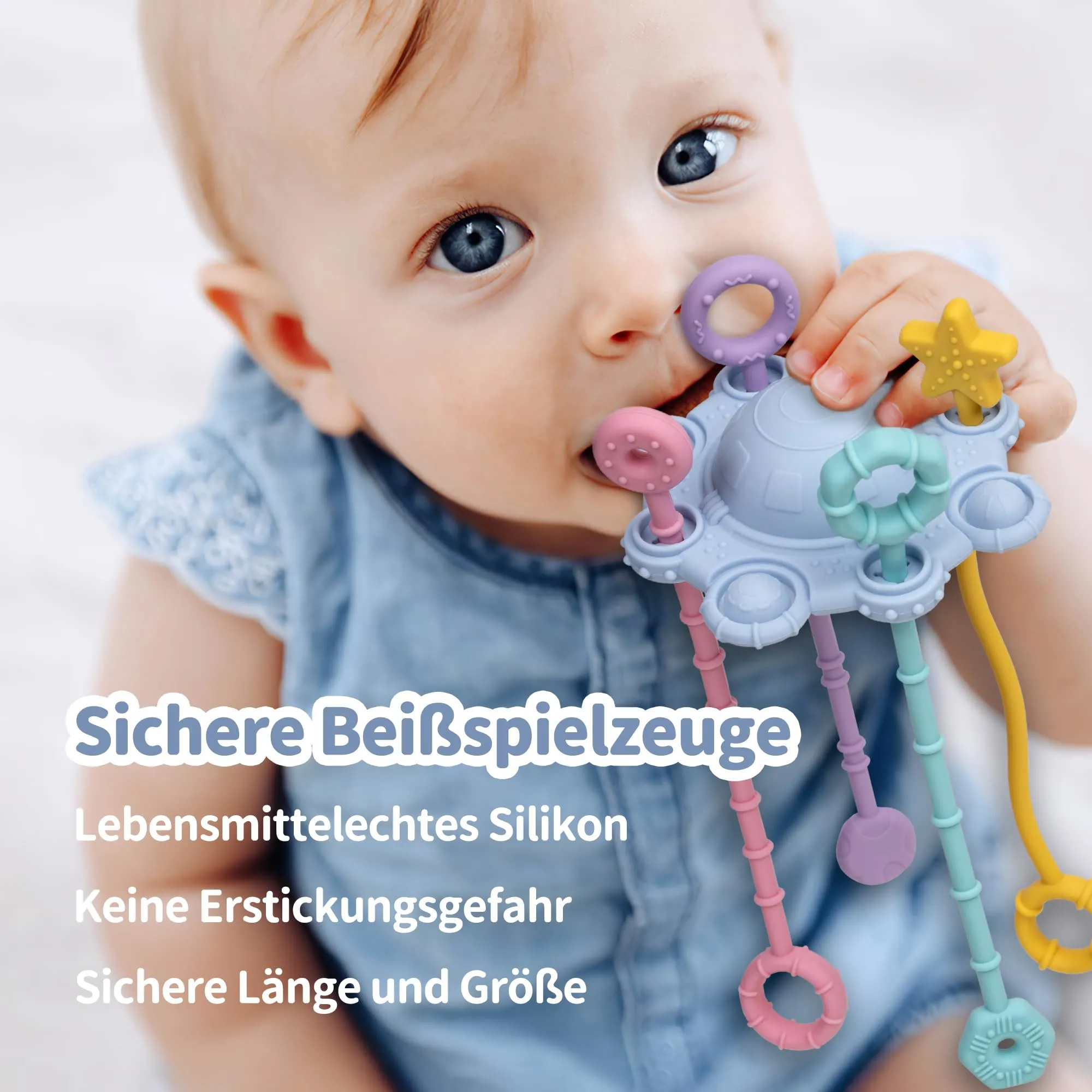 Sensory toy for toddlers, pull string toy, travel toy for babies, with built-in rattle function