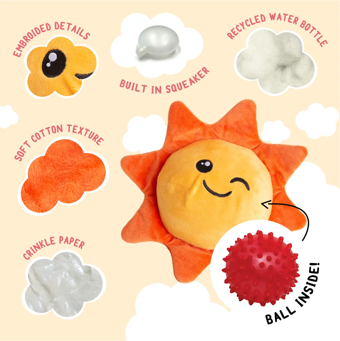 Snugarooz 2 in 1 Sweet Sunshine Plush Dog Toy with Ball Inside