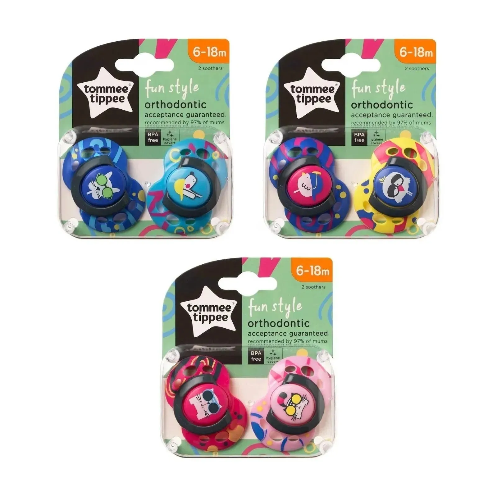 Tommee Tippee Fun Pacifier 6-18 Months Double Assorted
