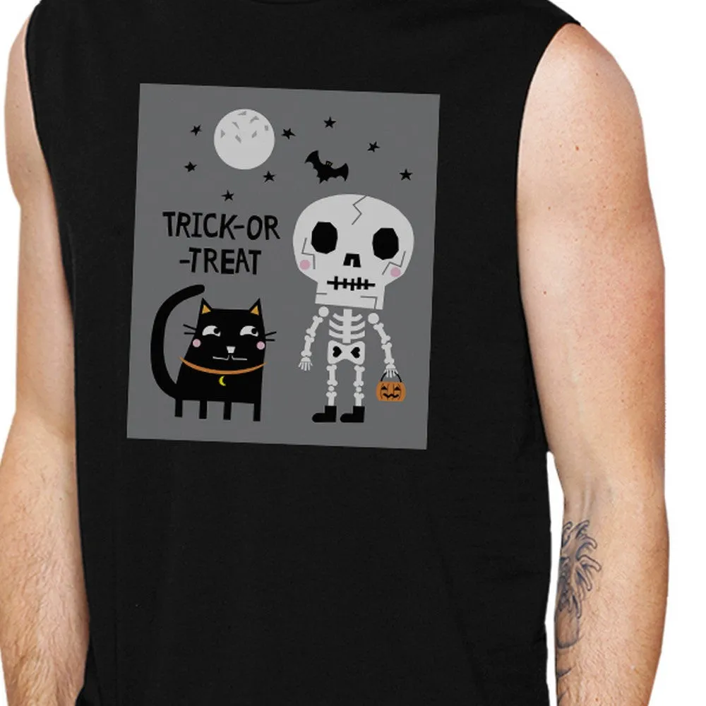 Trick-Or-Treat Skeleton Black Cat Mens Black Muscle Top